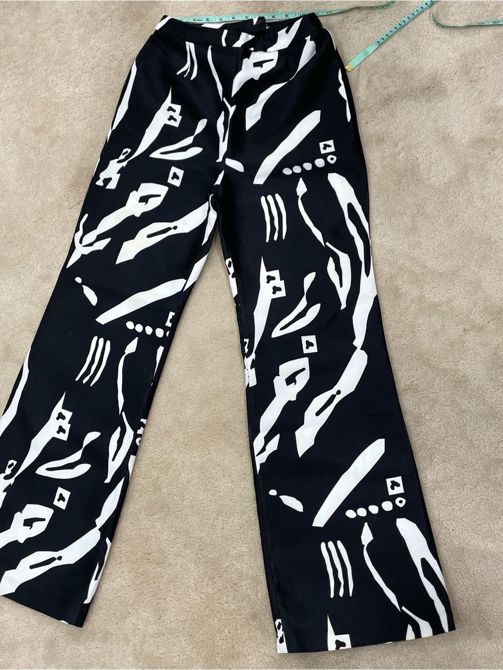 C/meo Black & White Abstract Print Wide-Leg Pants, XS